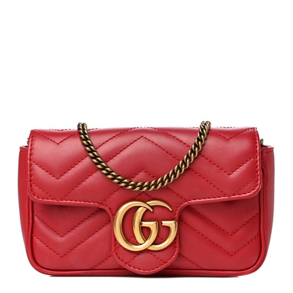 Gucci Calfskin Matelasse Super Mini GG Marmont Shoulder Bag Hibiscus Red 1 of 19
