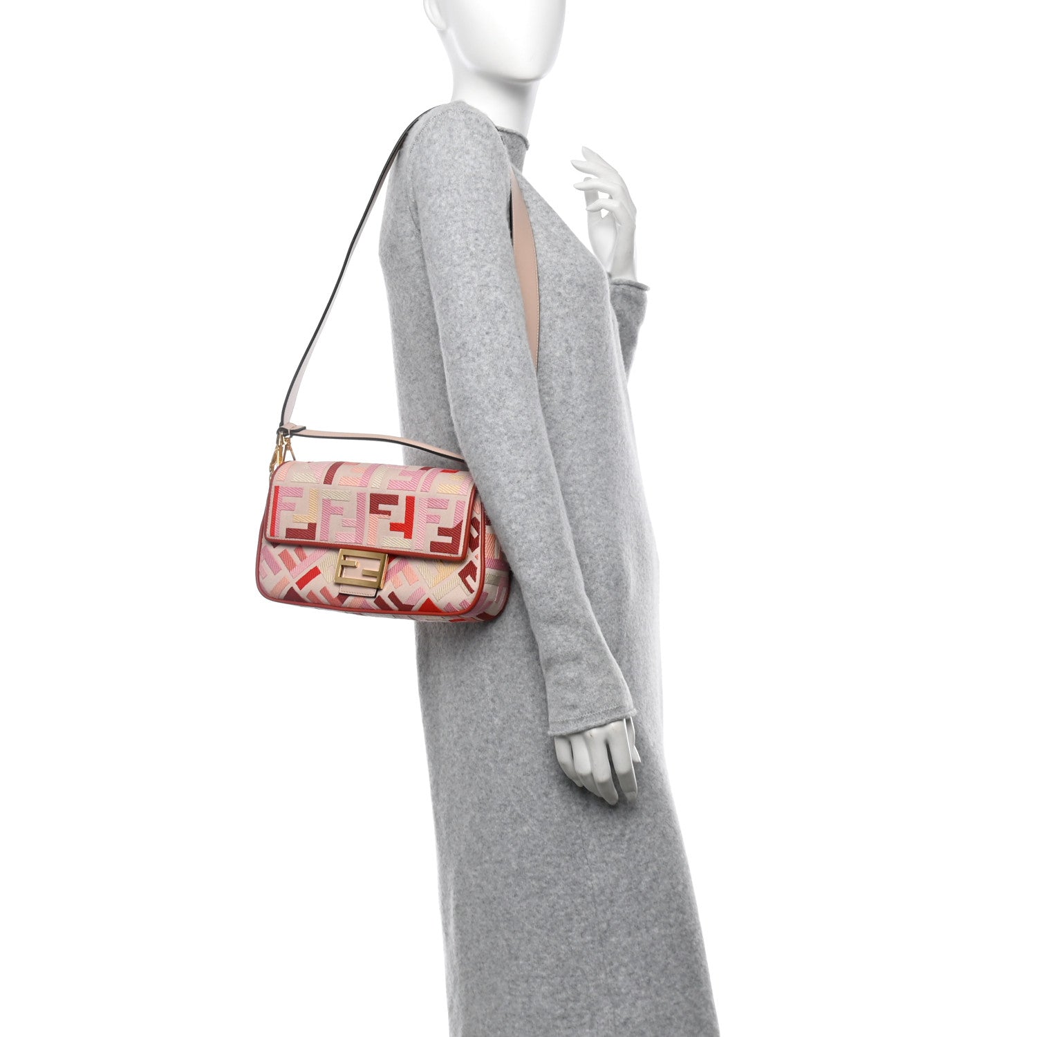 Fendi Canvas Vitello King FF Embroidered Baguette Rosa Quarzo Bloody Mary Multicolor 2 of 10