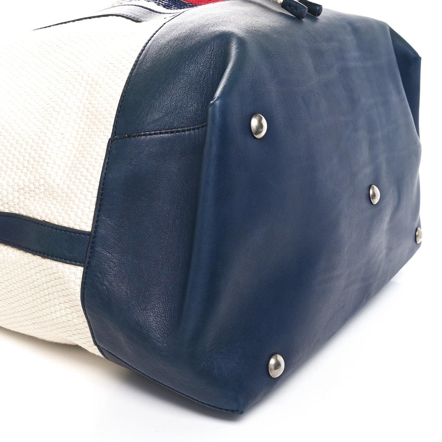 Canvas Web Bucket Bag White Navy