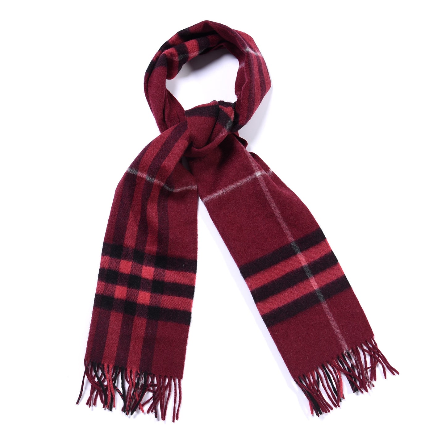 Cashmere Giant Check Fringe Scarf Dark Red