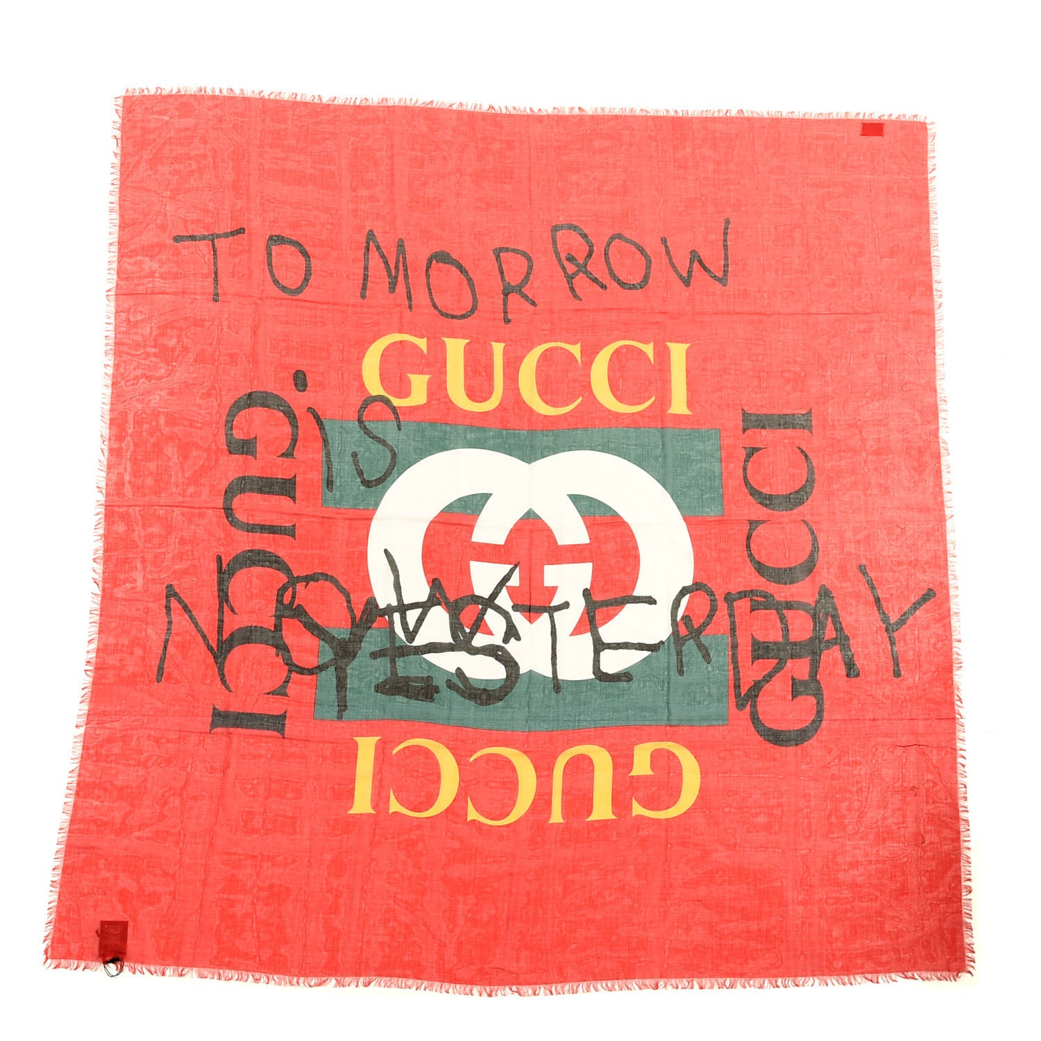 Gucci Modal Silk Coco Capitan Logo Square Scarf Flame 1 of 3