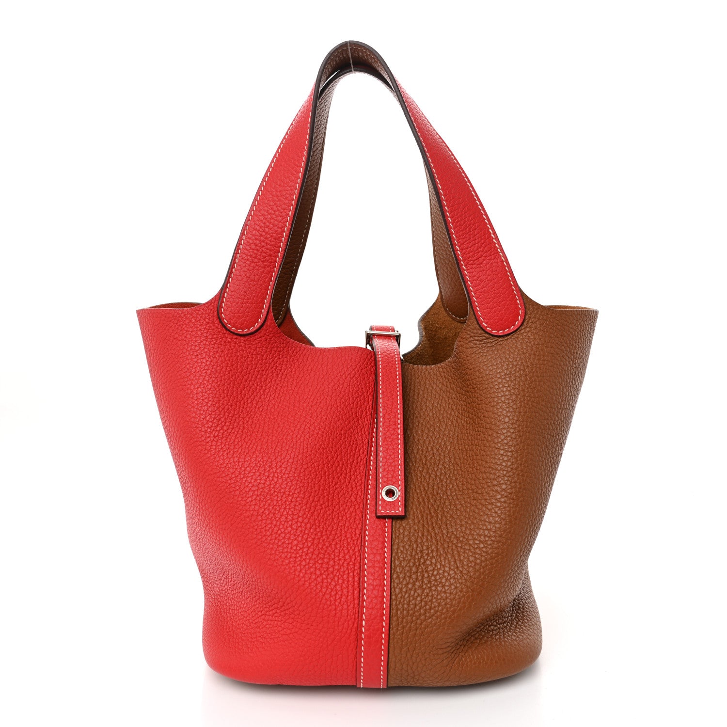 Hermes Taurillon Clemence Casaque Picotin Lock 22 MM Gold Rouge De Coeur 1 of 10