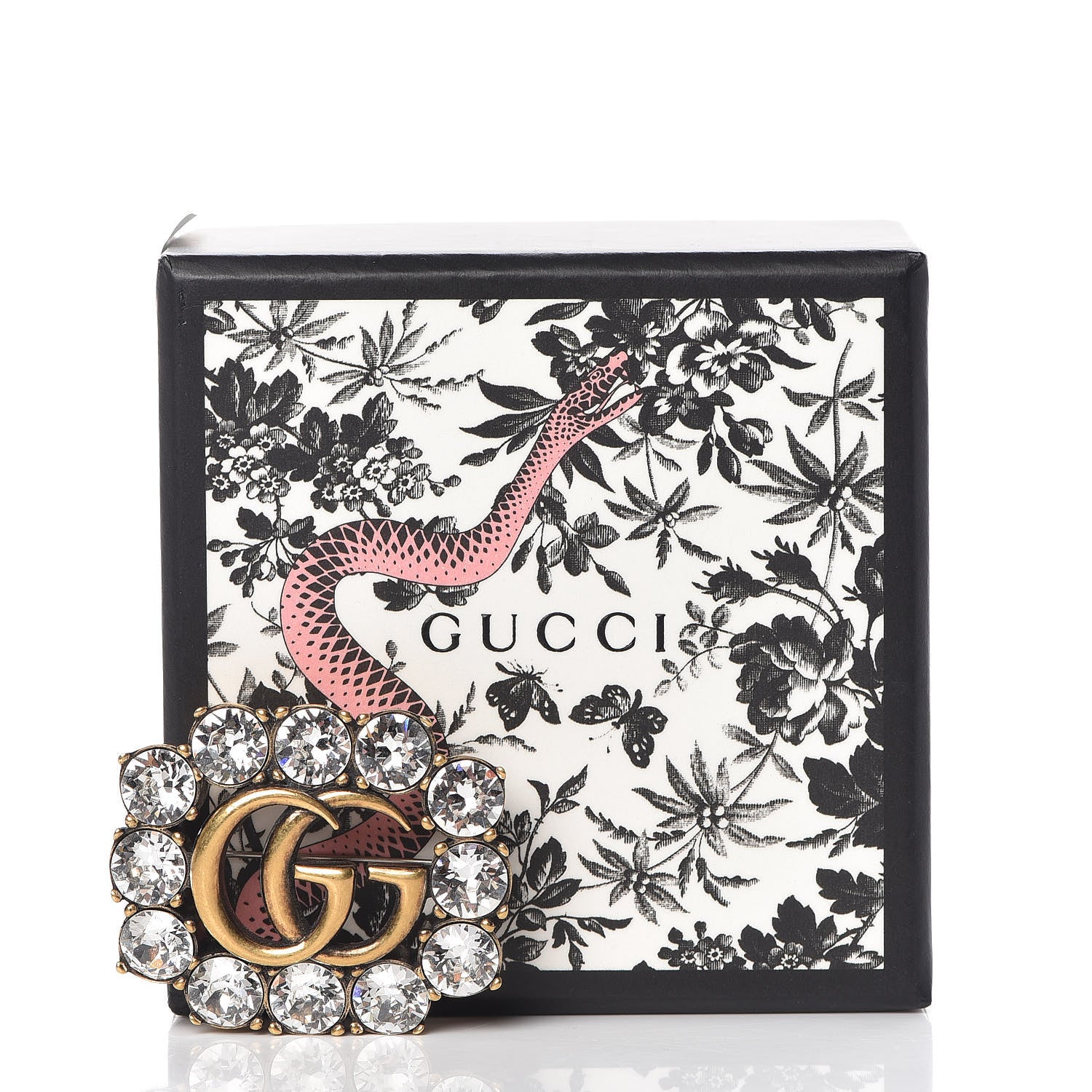 Gucci Metal Crystal Double G Brooch Aged Gold 5 of 5