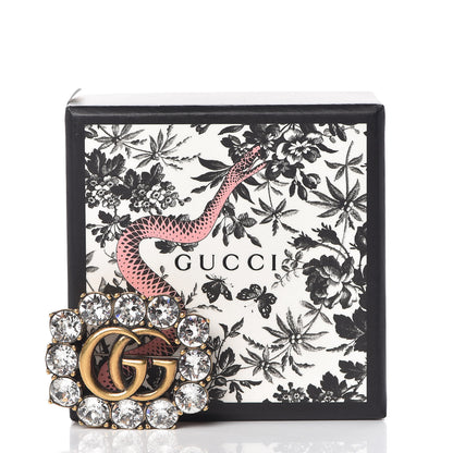 Gucci Metal Crystal Double G Brooch Aged Gold 5 of 5