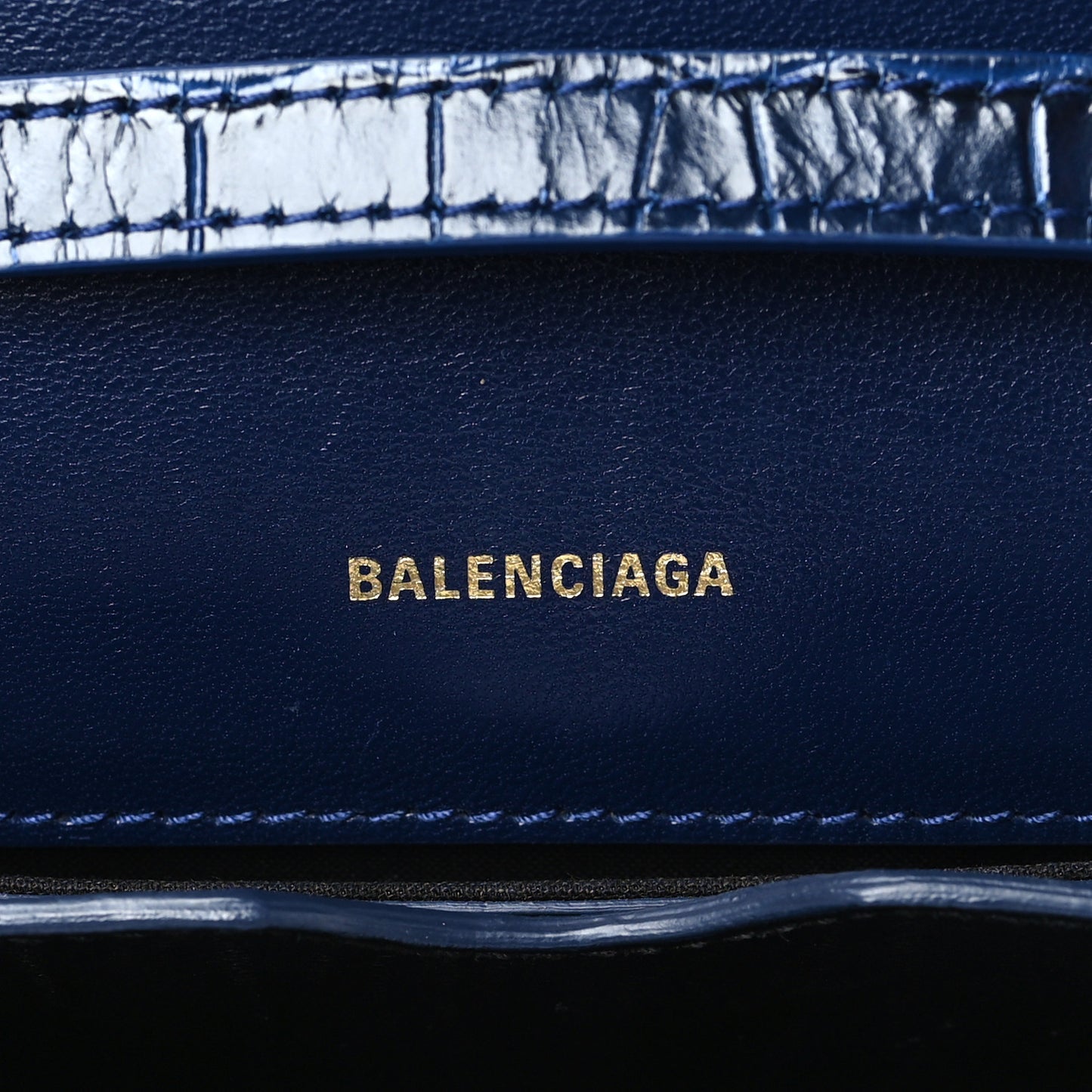 Shiny Calfskin Crocodile Embossed Small B Crossbody Bag Navy