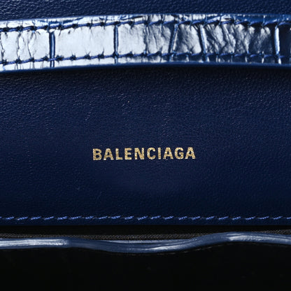Balenciaga Shiny Calfskin Crocodile Embossed Small B Crossbody Bag Navy 6 of 9