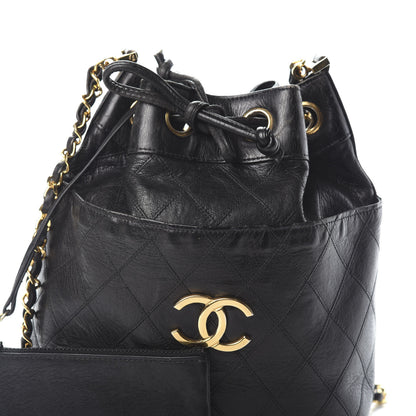 Chanel Lambskin Diamond Stitched CC Drawstring Shoulder Bag Black 8 of 10