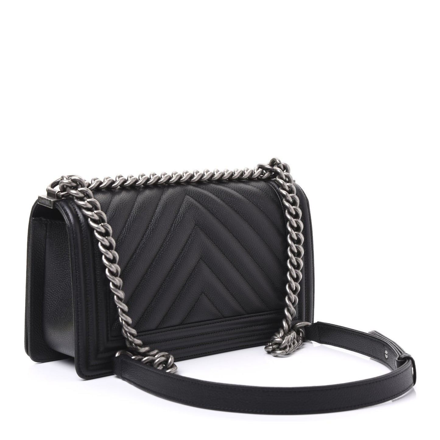 Caviar Chevron Quilted Medium Boy Flap Black