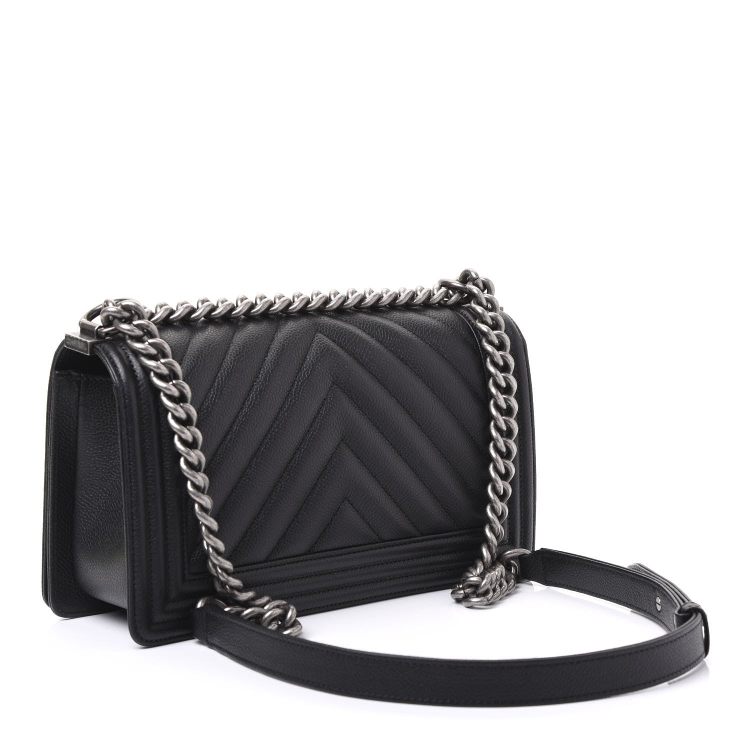 Chanel Caviar Chevron Quilted Medium Boy Flap Black 2 of 10