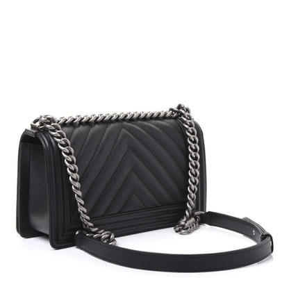 Chanel Caviar Chevron Quilted Medium Boy Flap Black 2 of 10