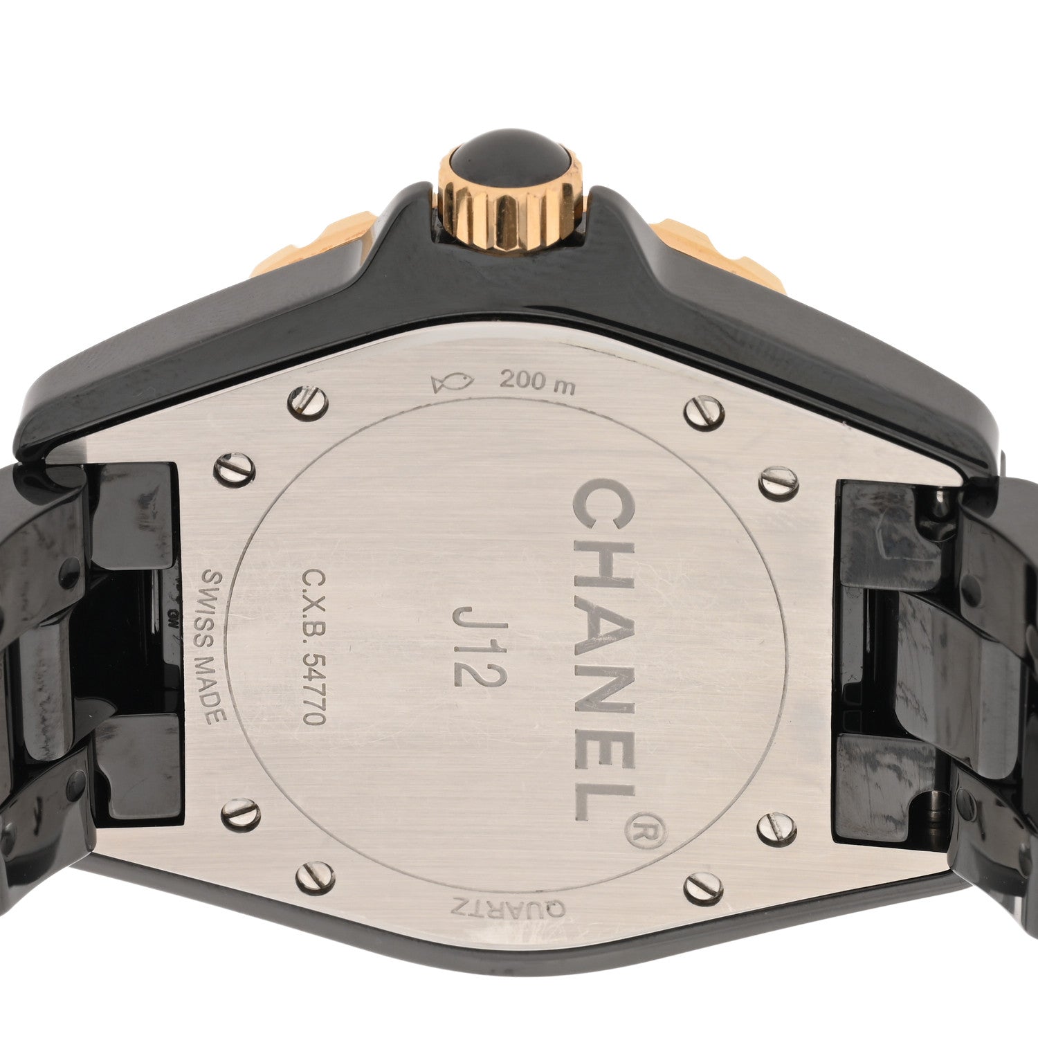 Chanel Stainless Steel 18K Yellow Gold Ceramic Diamond 38mm J12 Quartz Watch Black 4 of 4