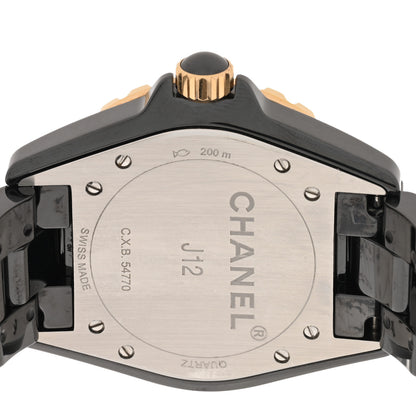 Chanel Stainless Steel 18K Yellow Gold Ceramic Diamond 38mm J12 Quartz Watch Black 4 of 4