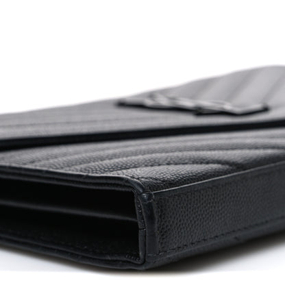 Saint Laurent Grain De Poudre Matelasse Chevron Monogram Monochrome Envelope Chain Wallet Black 8 of 9