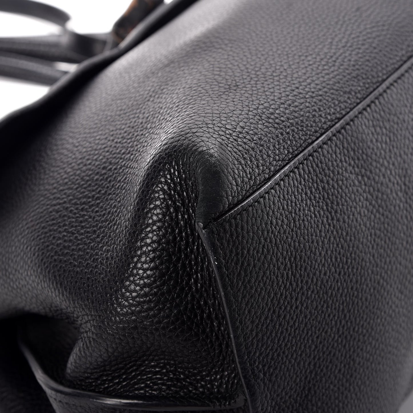 Pebbled Calfskin Large Bamboo Daily Top Handle Bag Black