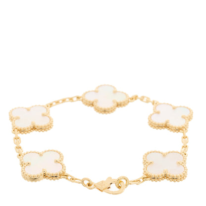 Van Cleef & Arpels 18K Yellow Gold Mother of Pearl 5 Motifs Vintage Alhambra Bracelet 2 of 5