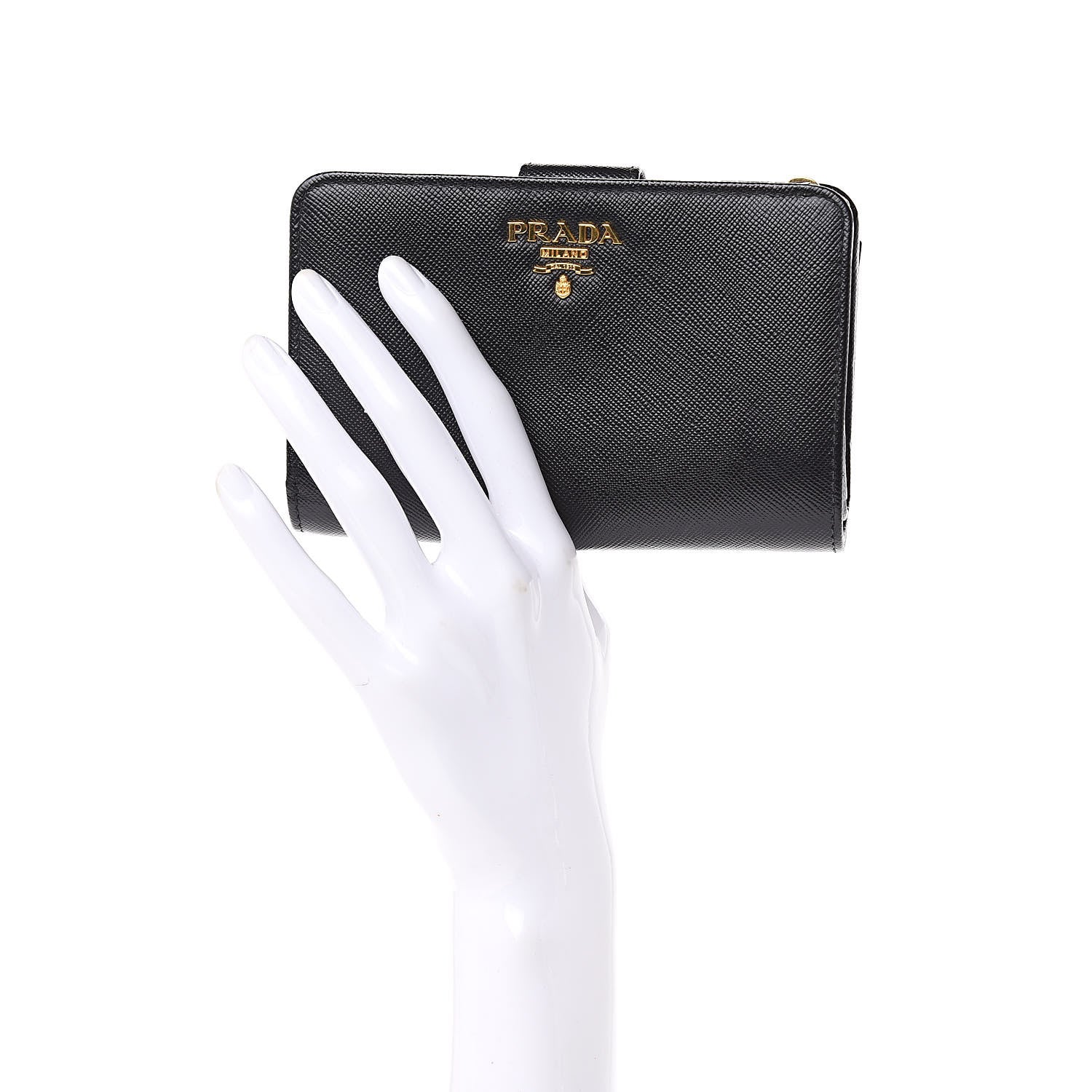 Prada Saffiano Metal Compact Wallet Black 2 of 8