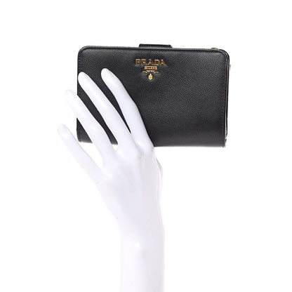 Prada Saffiano Metal Compact Wallet Black 2 of 8