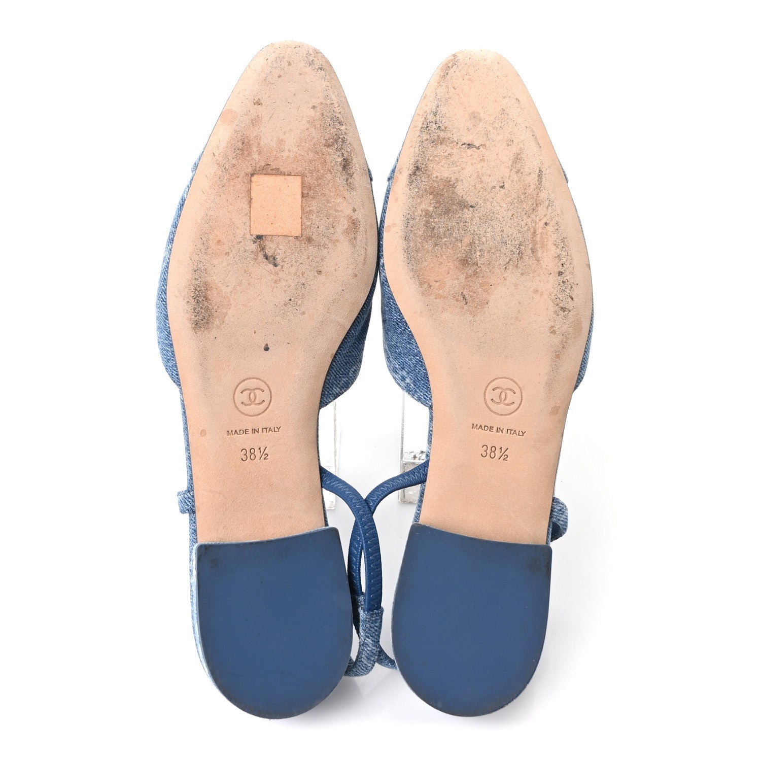 Chanel Denim Cap Toe CC Slingback Flats 38.5 Light Blue Multicolor 6 of 10