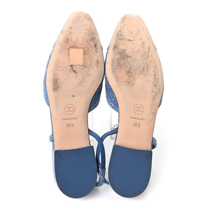 Chanel Denim Cap Toe CC Slingback Flats 38.5 Light Blue Multicolor 6 of 10