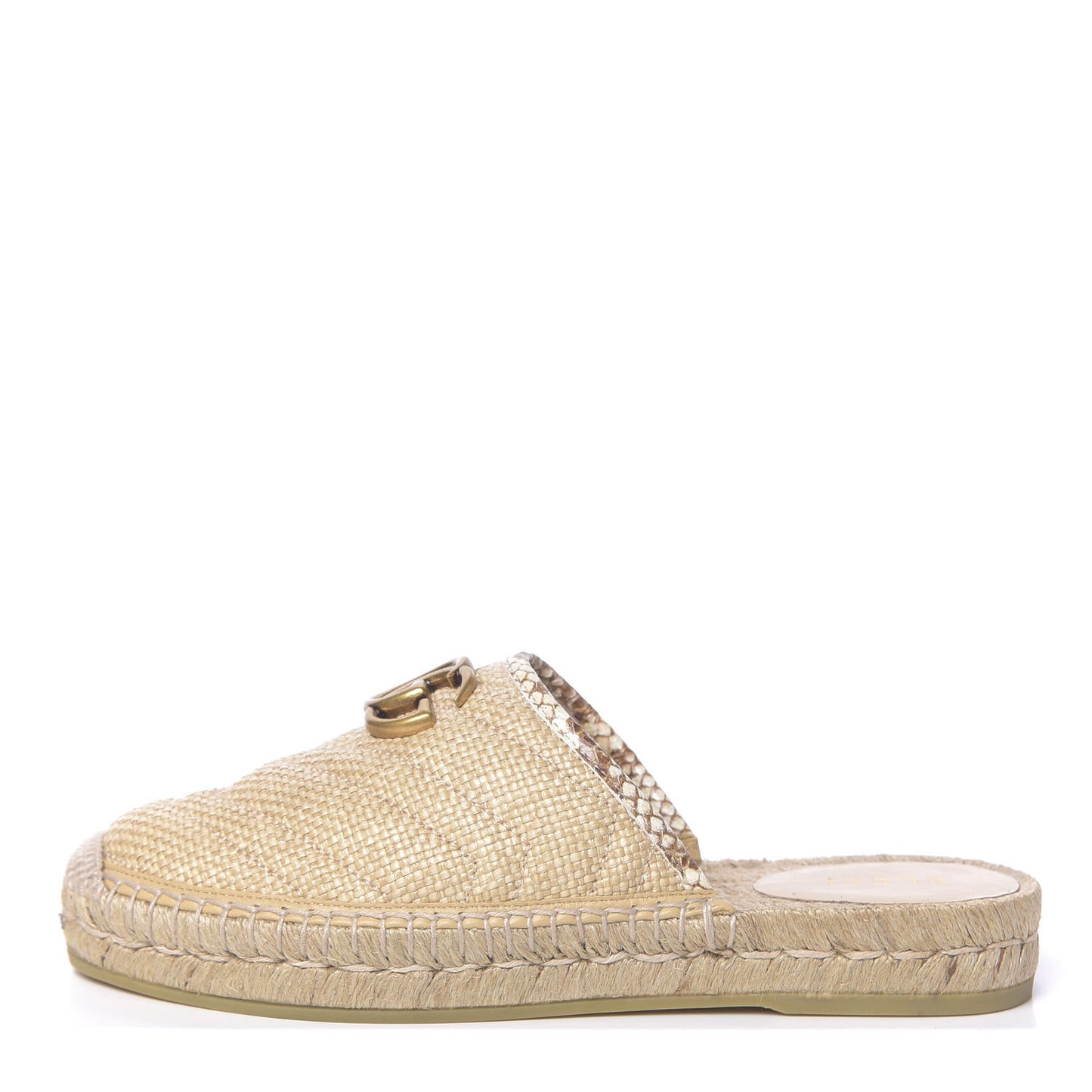 Straw Elaphe Matelasse GG Marmont Espadrille Slippers 36.5 Natural Cream Brown