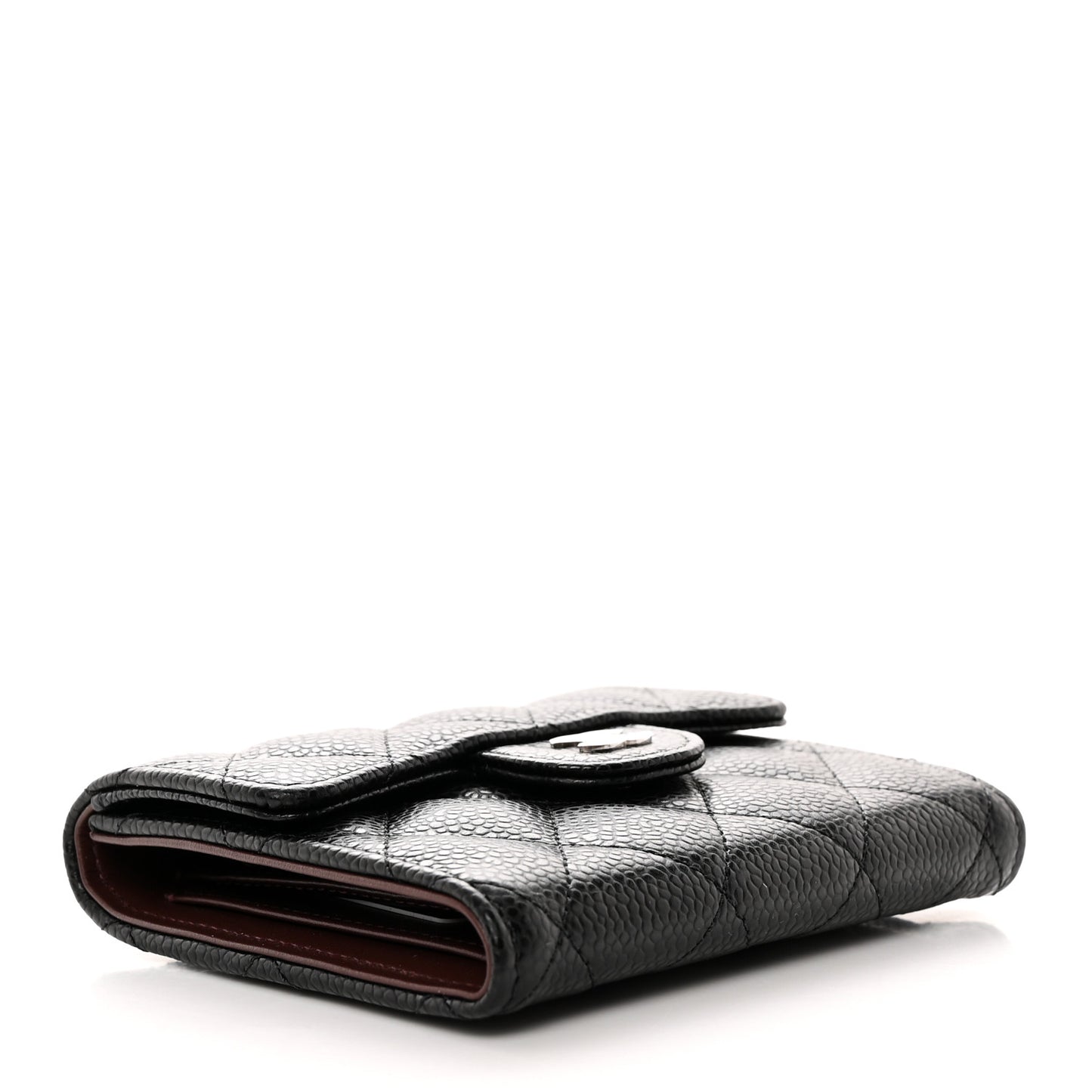 Caviar Quilted Compact Flap Wallet Black