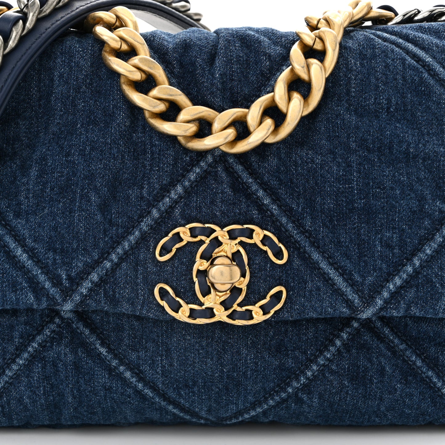 Denim Quilted Medium Chanel 19 Flap Blue