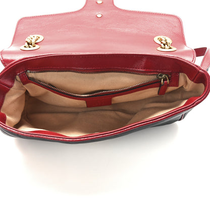 Gucci Vintage Effect Calfskin Matelasse Diagonal Small Torchon GG Marmont Shoulder Bag Black Romantic Cherry 5 of 12