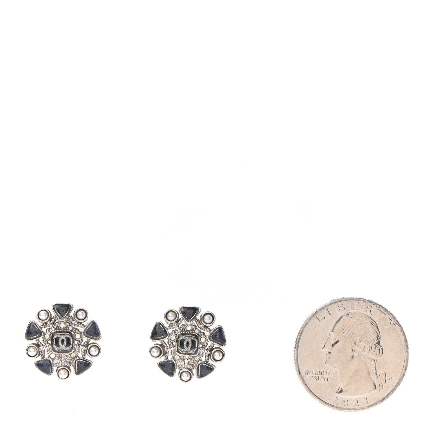 Chanel Pearl CC Round Earrings Silver Blue 2 of 4