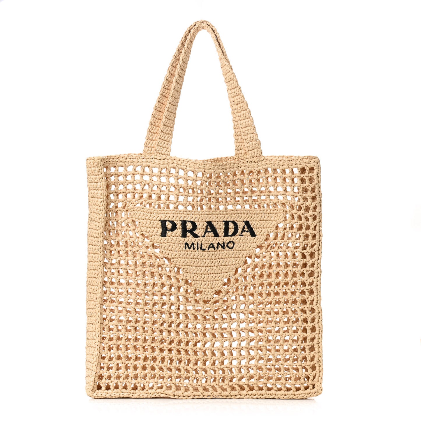 Yarn Raffia Effect Crochet Logo Embroidered Tote Bag Naturale