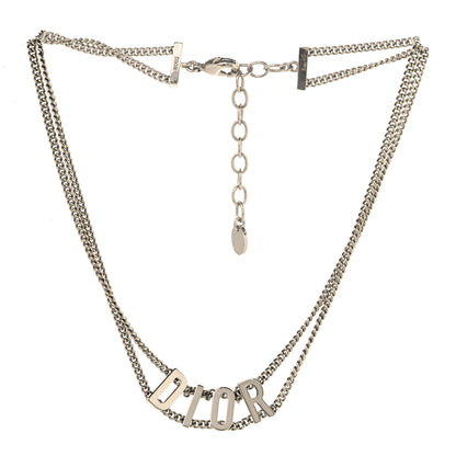 Christian Dior Metal Chain Logo Choker Necklace Silver 3 of 5