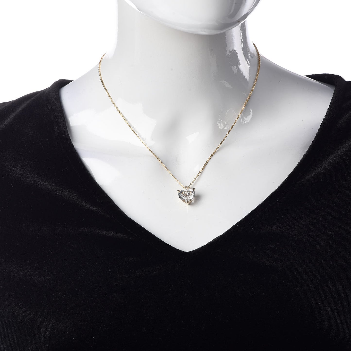 18K Yellow Gold Crystal Diamond So Happy Heart Pendant Necklace