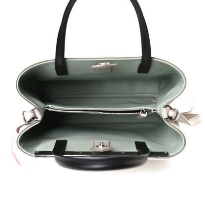 Fendi Vitello Dolce Fox Goat Bi-Color Sad Eyes Mirror Charm Petite 2Jours Tote Grigio Polvere Black 5 of 14