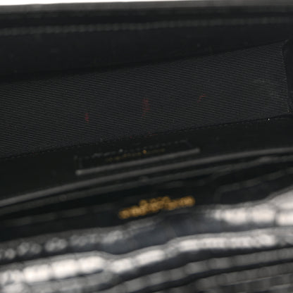 Saint Laurent Calfskin Crocodile Embossed Small Classic Monogram Kate Tassel Satchel Black 5 of 12