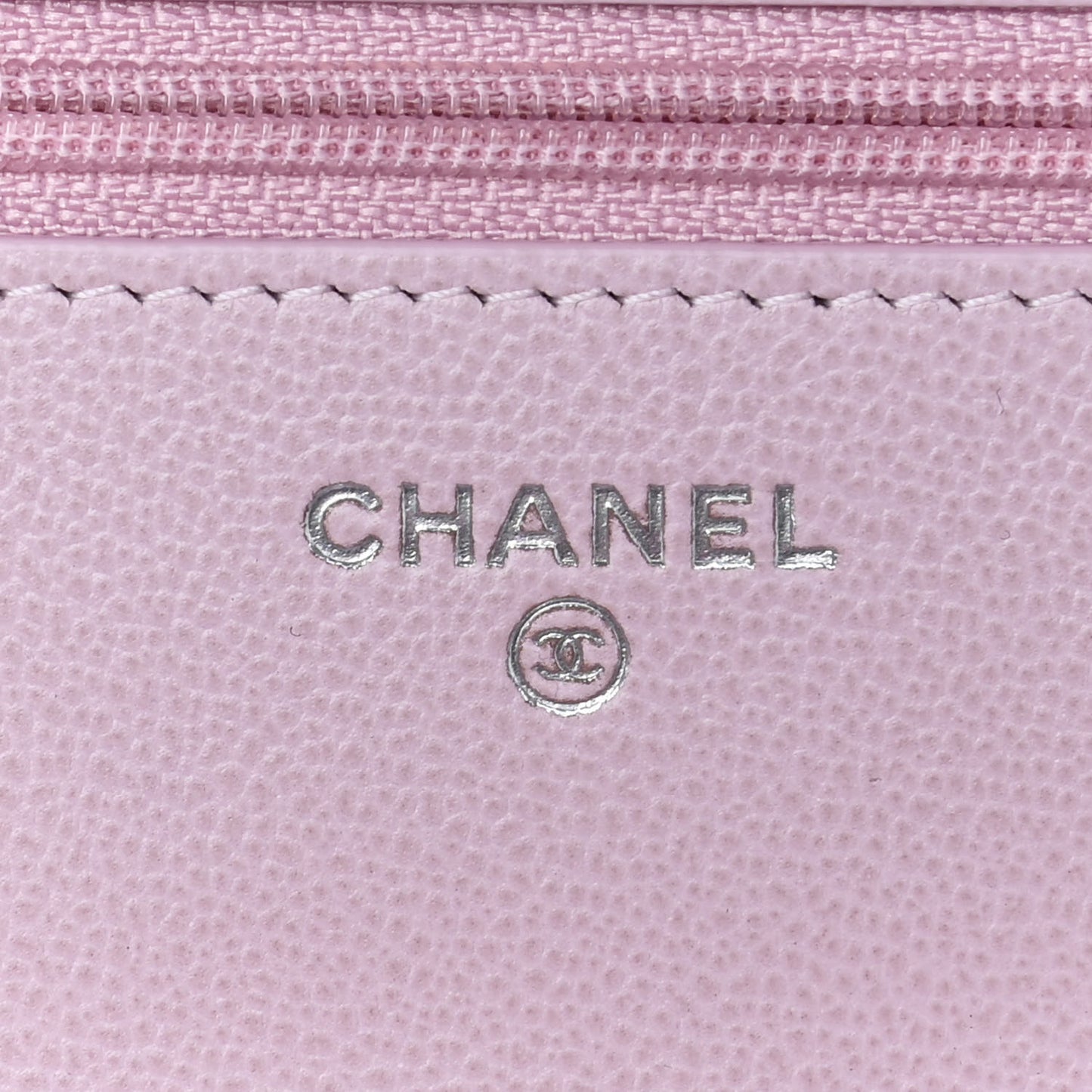 Grained Calfskin Quilted CC Box Wallet On Chain WOC Light Pink