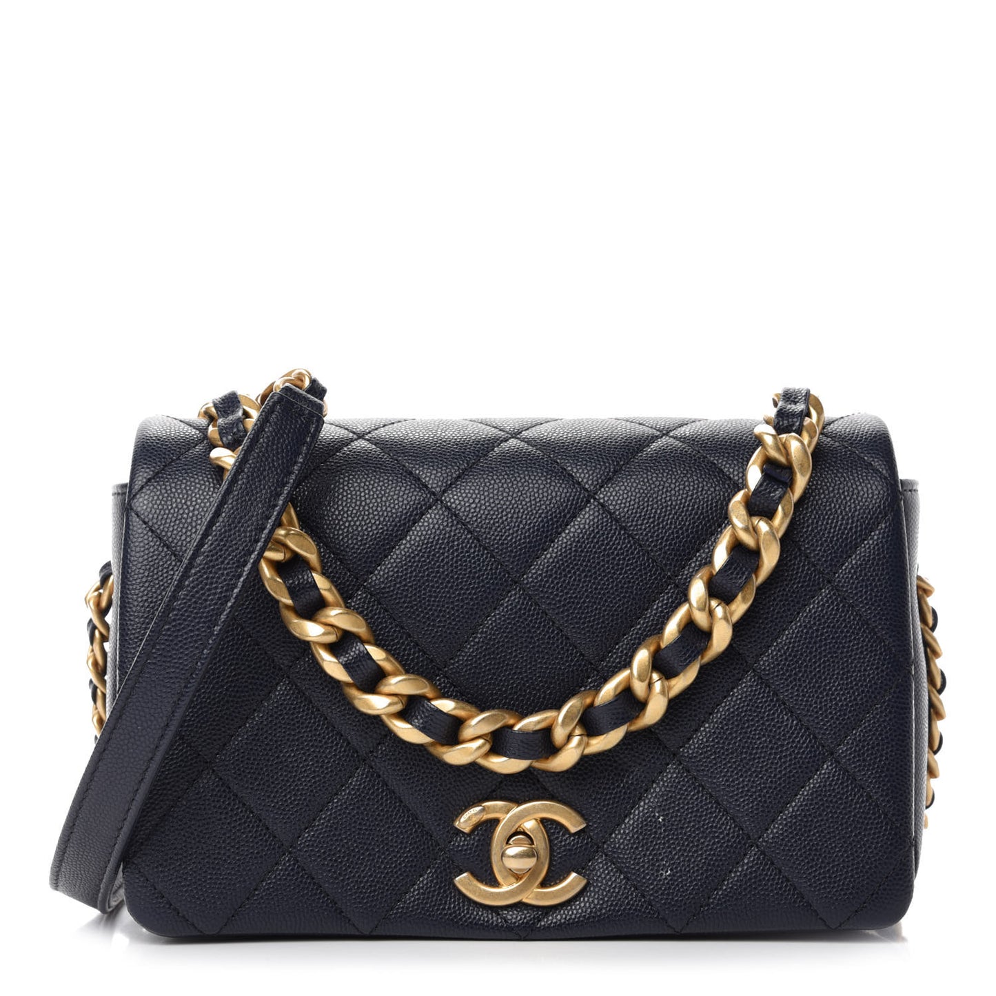 Caviar Quilted Small Fashion Therapy Flap Bag Navy Blue