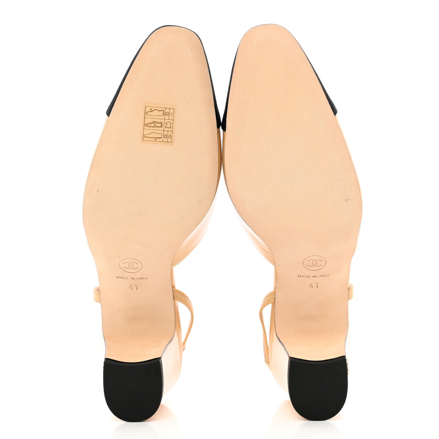 Goatskin Grosgrain Cap Toe CC Slingback Pumps 41 Beige Black