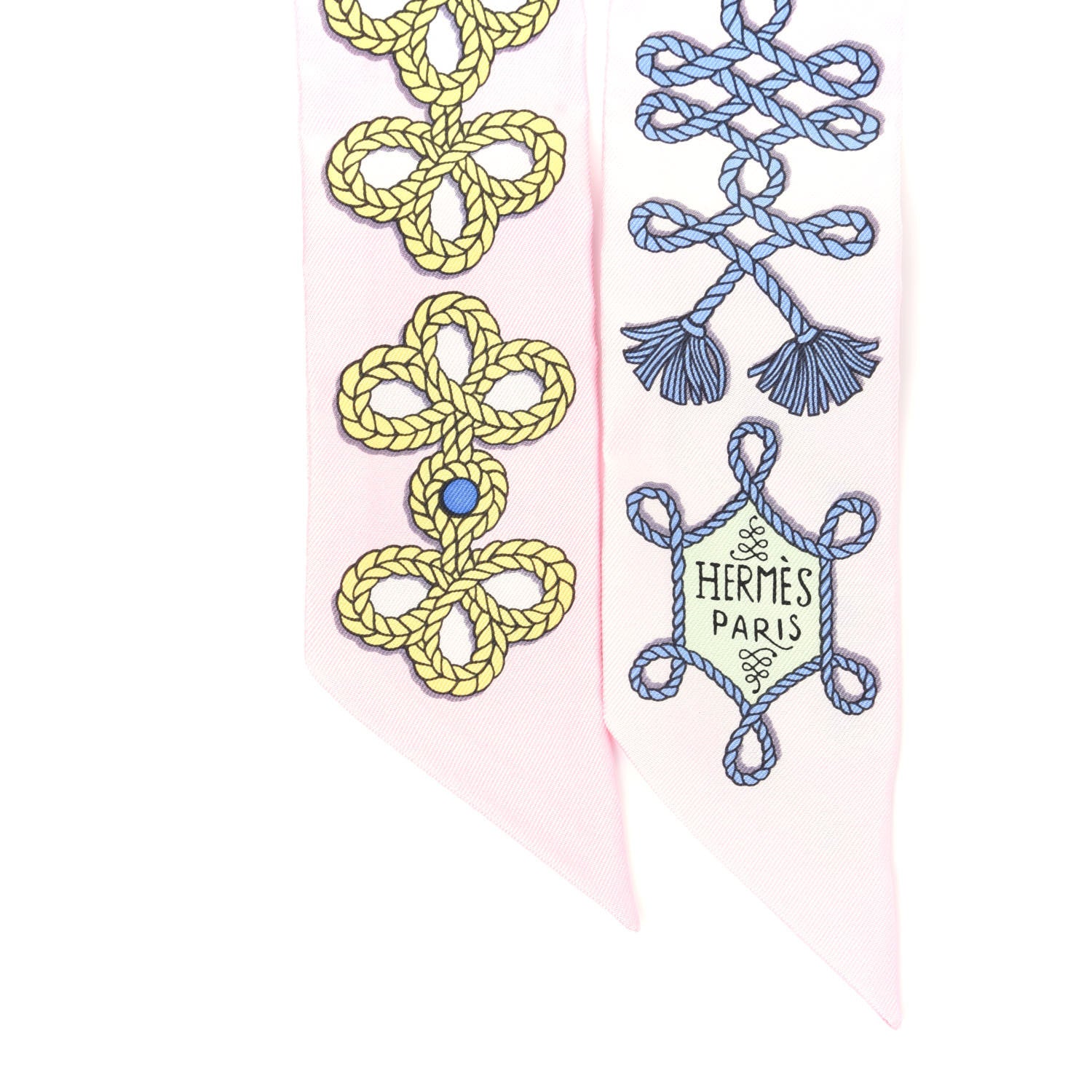 Hermes Silk Galons Et Brandebourg Twilly Rose Pale Bleu Jean 3 of 4