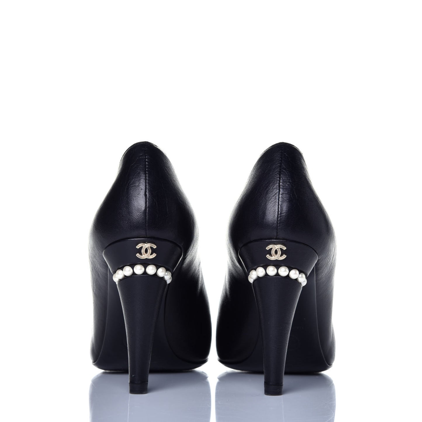 Lambskin Cap Toe Pearl Pumps 37 Black