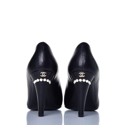 Chanel Lambskin Cap Toe Pearl Pumps 37 Black 5 of 10