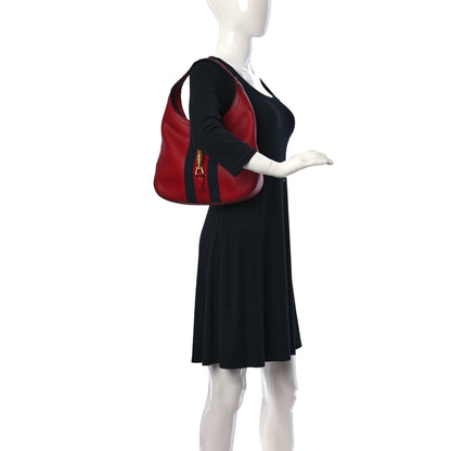 Gucci Soft Grained Calfskin Web Medium Jackie Hobo Red 3 of 16