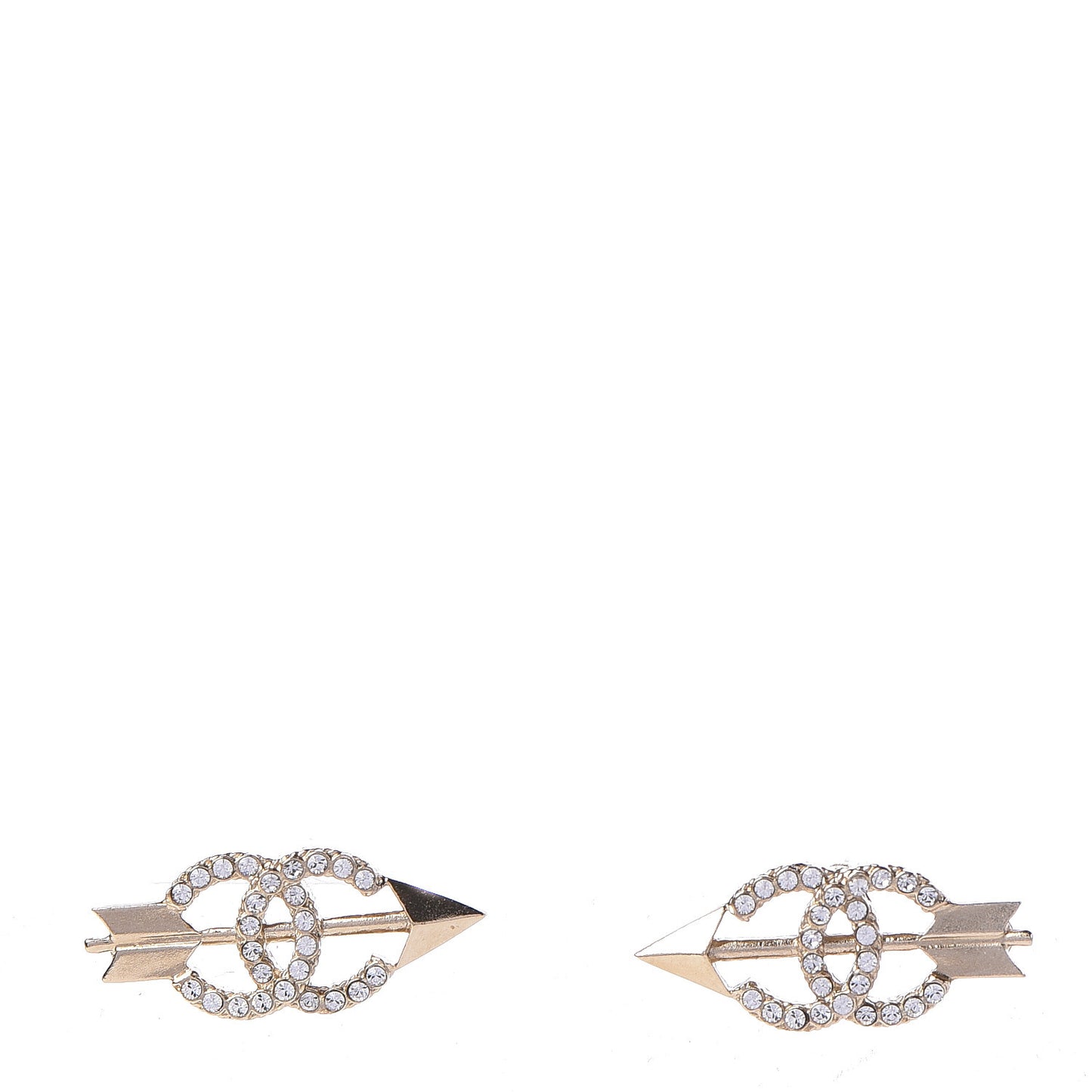 Metal Crystal CC Arrow Earrings Gold