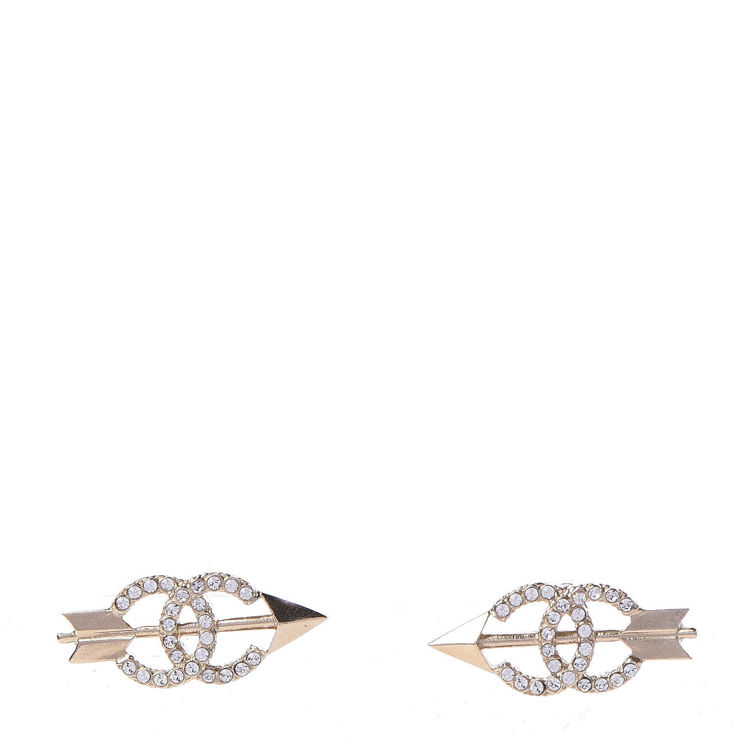 Chanel Metal Crystal CC Arrow Earrings Gold 1 of 4