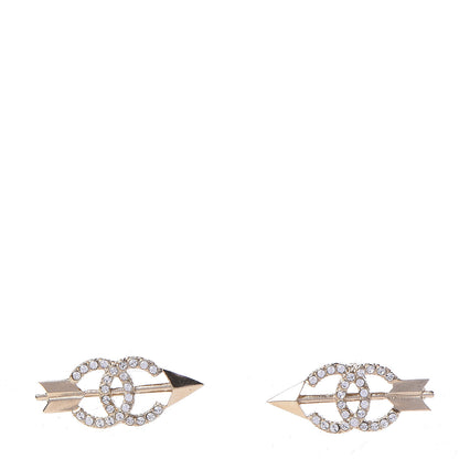 Chanel Metal Crystal CC Arrow Earrings Gold 1 of 4