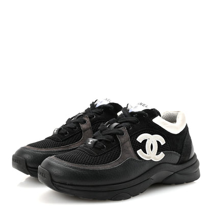 Chanel Mesh Suede Grained Calfskin Womens CC Sneakers 38 Black White 38 Black White 4 of 9