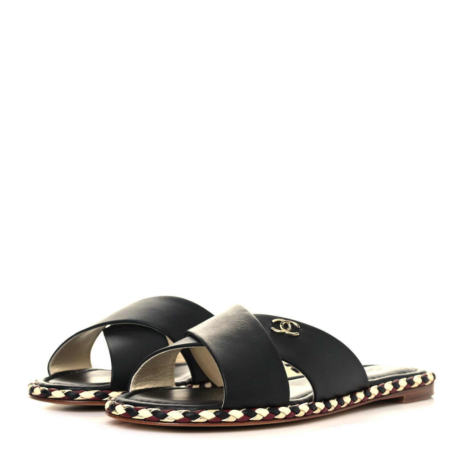 Chanel Lambskin Braided Mule Sandals 38 Black 3 of 10