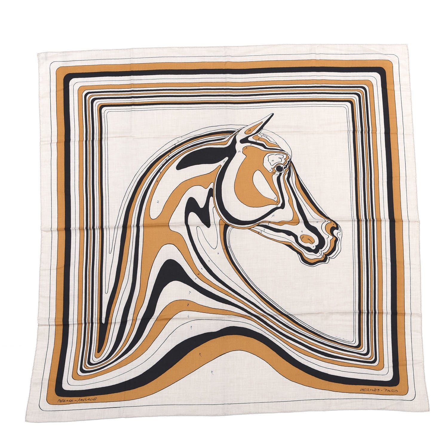 Hermes Cashmere Silk Pegase Paysage Shawl 140 Naturel Caramel Black 1 of 6
