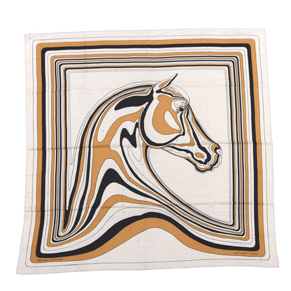 Hermes Cashmere Silk Pegase Paysage Shawl 140 Naturel Caramel Black 1 of 6
