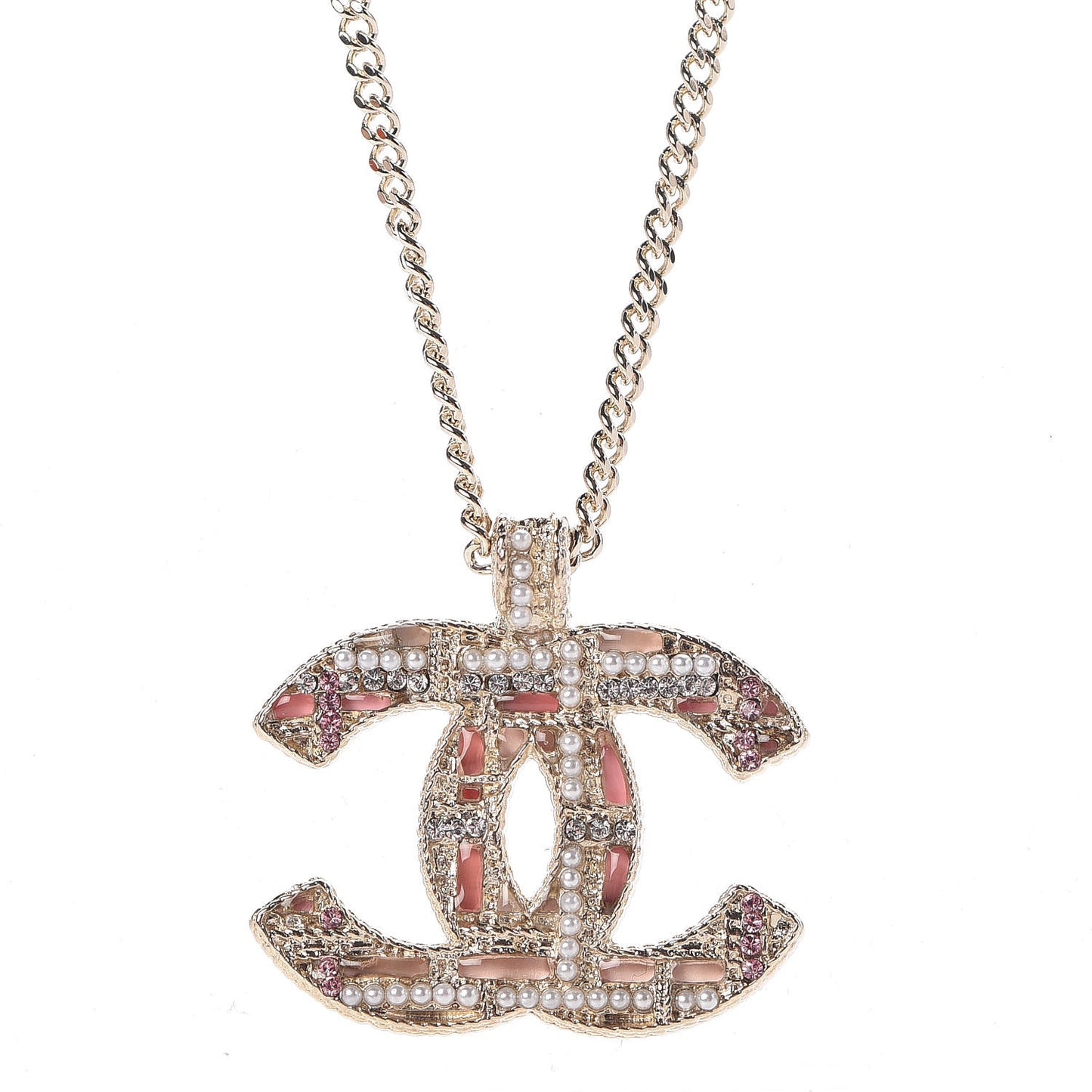 Crystal Pearl Resin CC Necklace Pink Gold