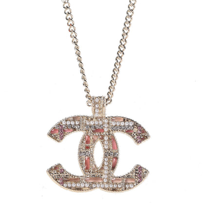 Chanel Crystal Pearl Resin CC Necklace Pink Gold 4 of 6