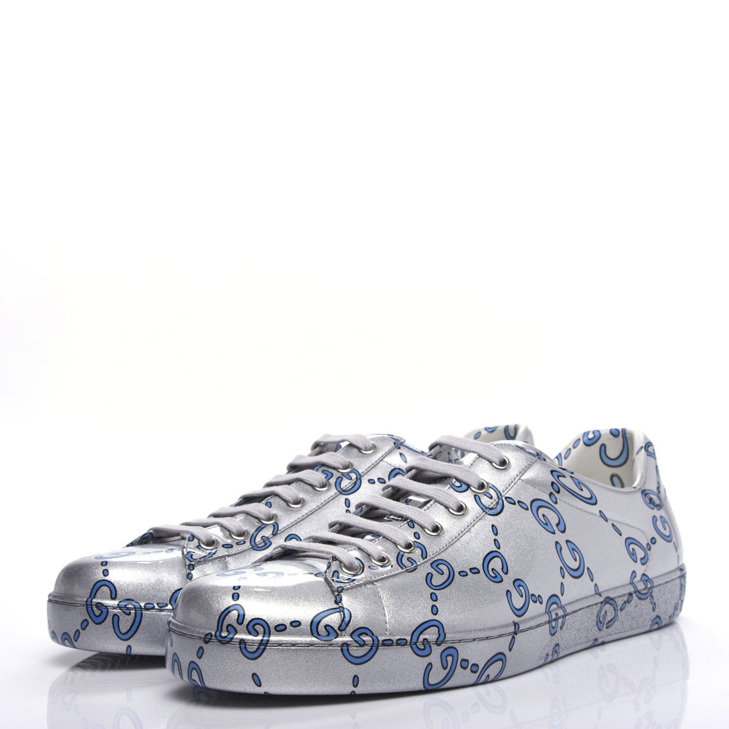 Miro Rubber Wax GucciGhost Print Mens New Ace Sneakers 10 Silver